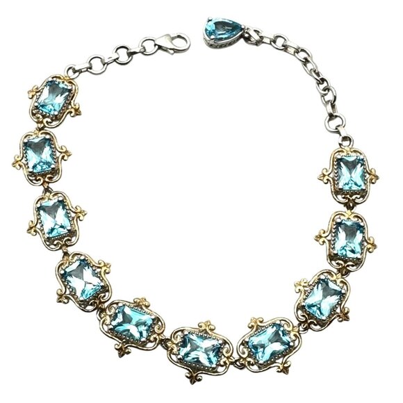 Chuck Clemency STS Sterling Silver Gold Accents Blue Topaz Bracelet 8 Inch - Picture 1 of 4